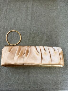 Pleated Satin Wristlet Clutch in Champagne